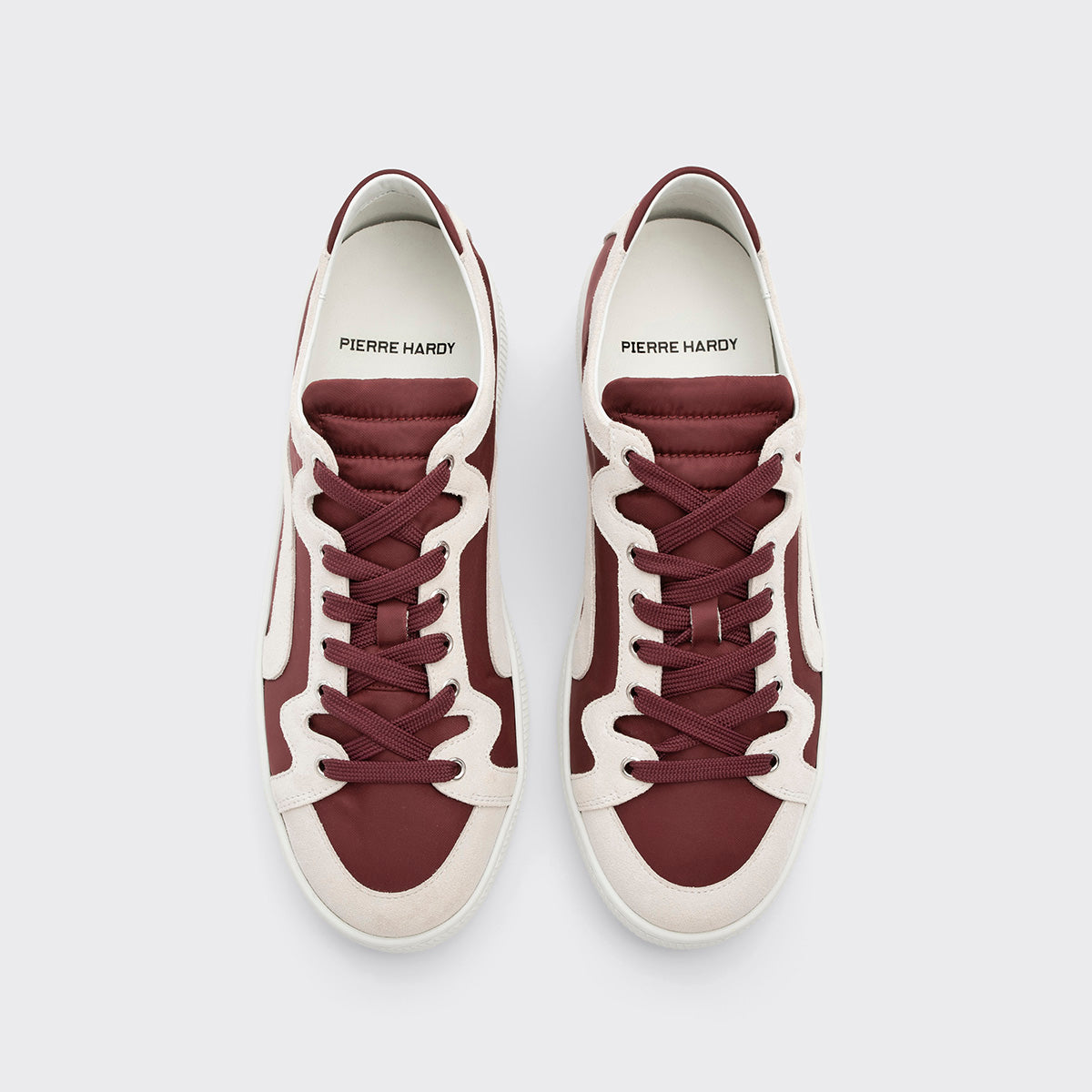 Pierre Hardy ALPHA SNEAKERS - MEN, burgundy nylon canvas and white suede calfskin, vue 6