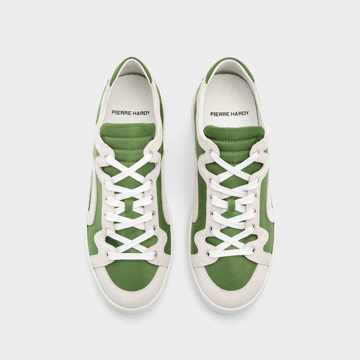 Pierre Hardy ALPHA SNEAKERS - MEN, green nylon canvas and white suede calfskin, vue 3