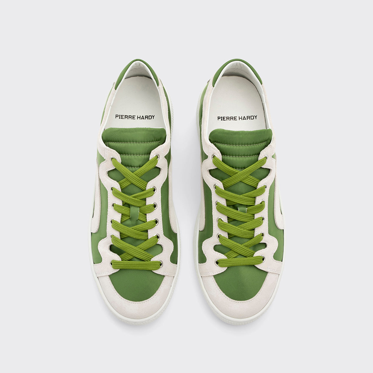 Pierre Hardy ALPHA SNEAKERS - MEN, green nylon canvas and white suede calfskin, vue 6