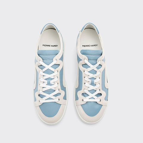 Pierre Hardy ALPHA SNEAKERS - MEN, light blue nylon canvas and white suede calfskin, vue 2
