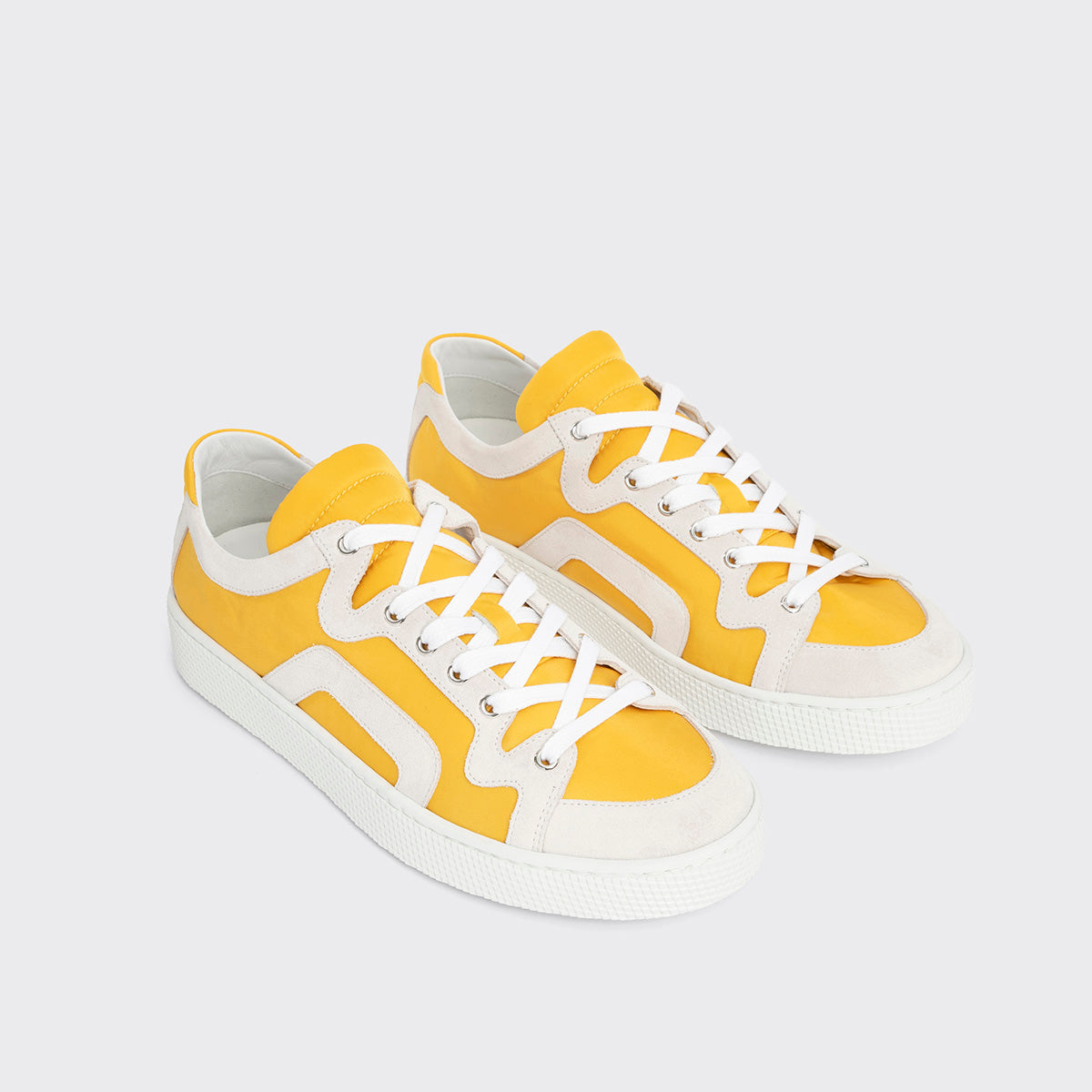 Pierre Hardy ALPHA SNEAKERS - MEN, yellow nylon canvas and white suede calfskin, vue 8