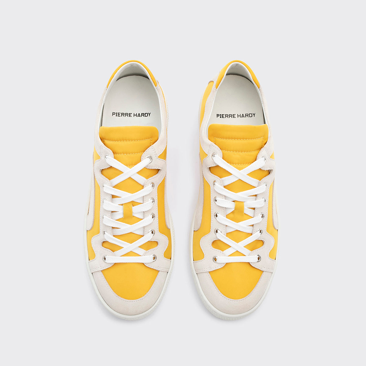 Pierre Hardy ALPHA SNEAKERS - MEN, yellow nylon canvas and white suede calfskin, vue 3