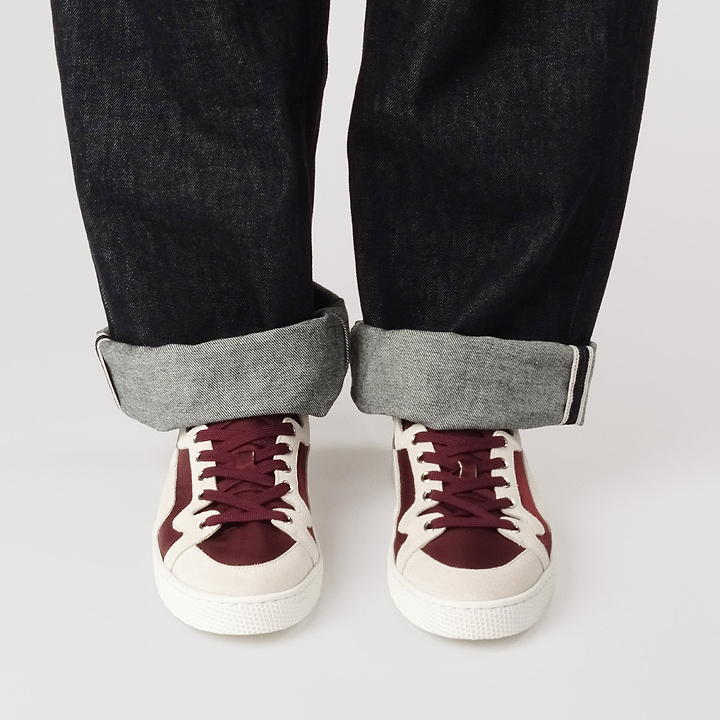 Pierre Hardy ALPHA SNEAKERS - MEN, burgundy nylon canvas and white suede calfskin, vue 4