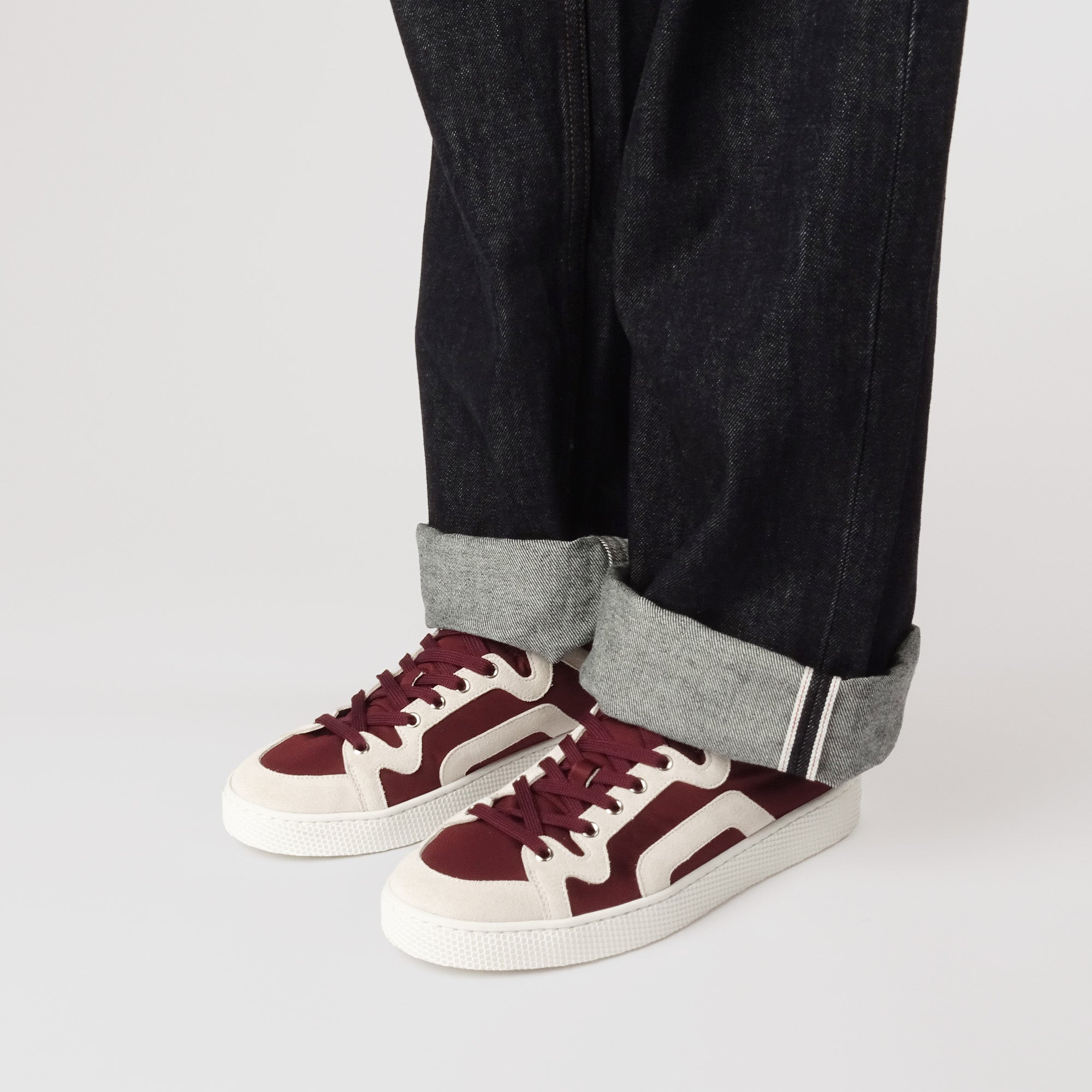 Pierre Hardy ALPHA SNEAKERS - MEN, burgundy nylon canvas and white suede calfskin, vue 5