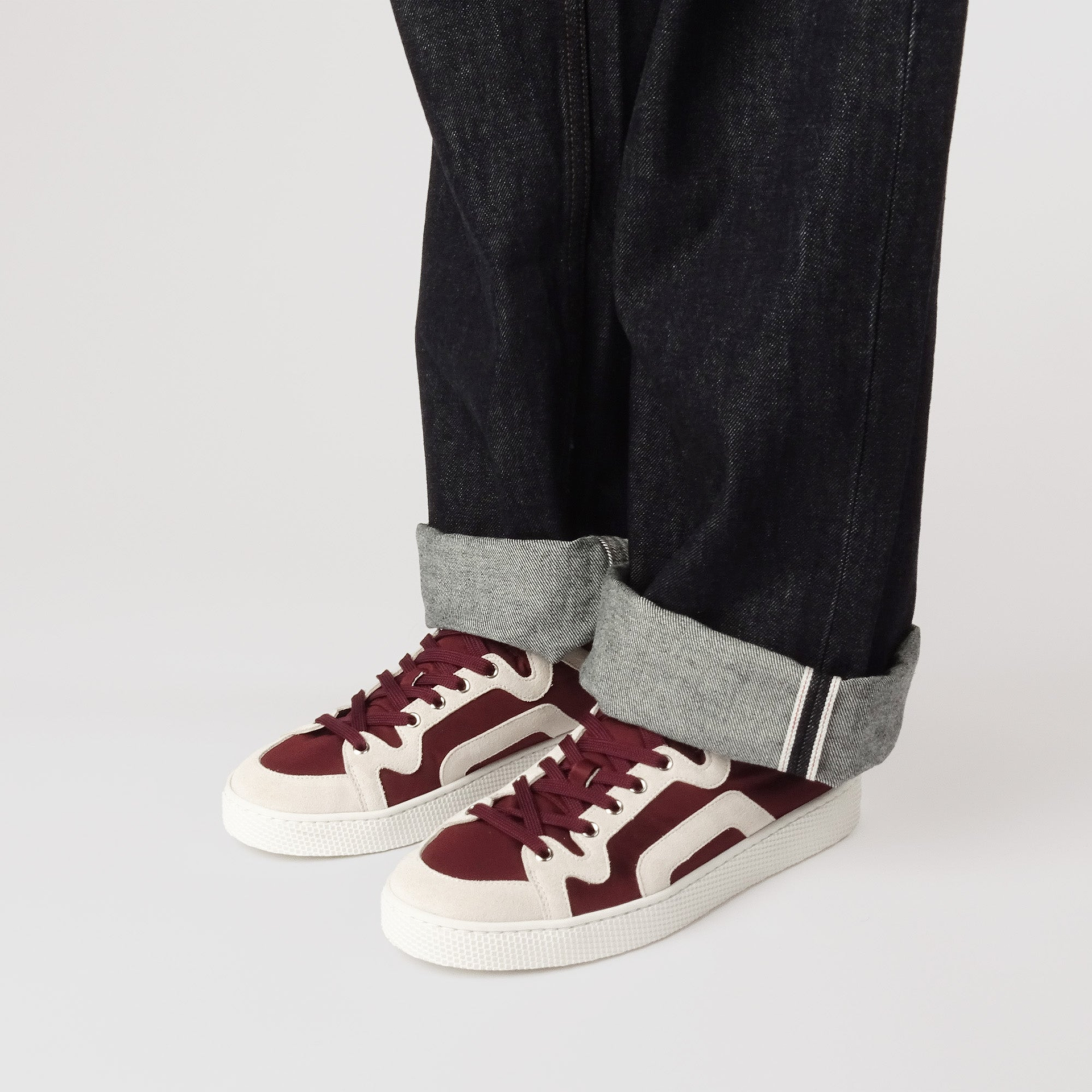 Pierre Hardy ALPHA SNEAKERS - MEN, burgundy nylon canvas and white suede calfskin, vue 5