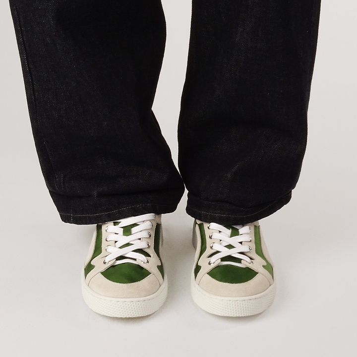 Pierre Hardy ALPHA SNEAKERS - MEN, green nylon canvas and white suede calfskin, vue 4