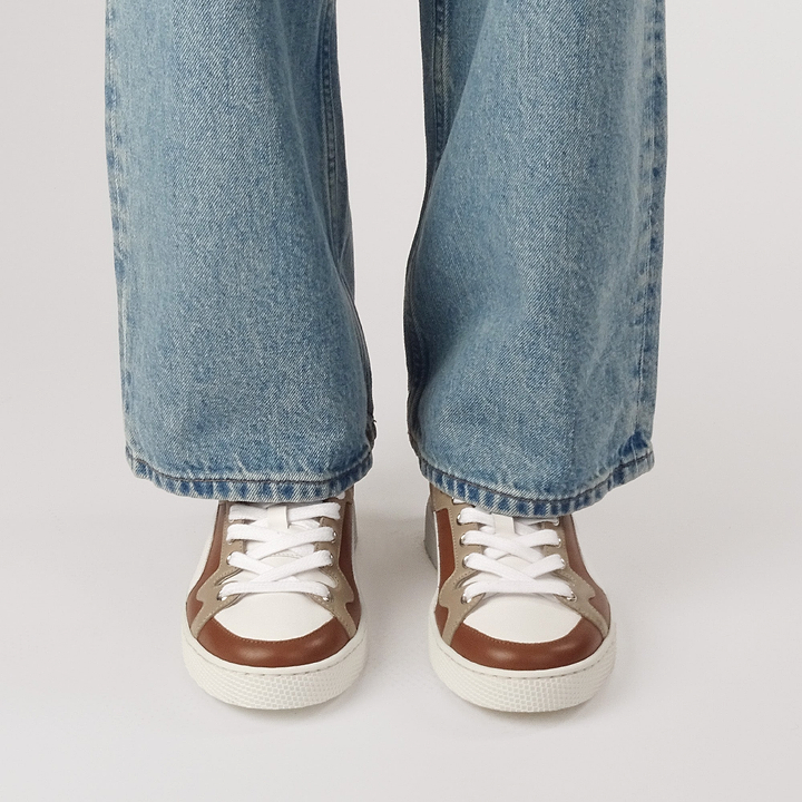 Pierre Hardy BASKETS ALPHA - FEMME, cuir de veau marron clair, beige et blanc, vue 4