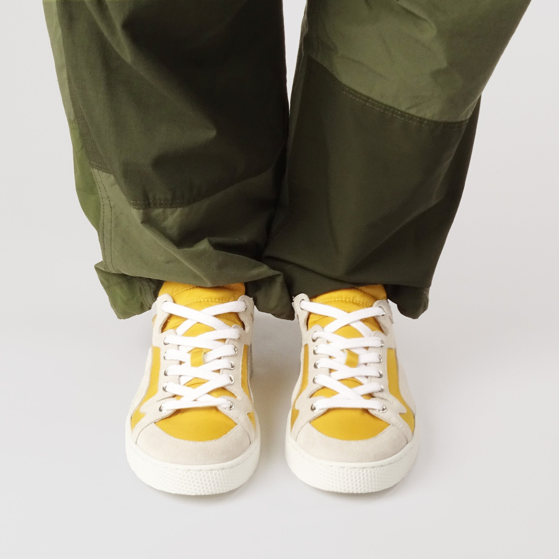 Pierre Hardy ALPHA SNEAKERS - WOMEN, yellow nylon canvas and white suede calfskin, vue 4