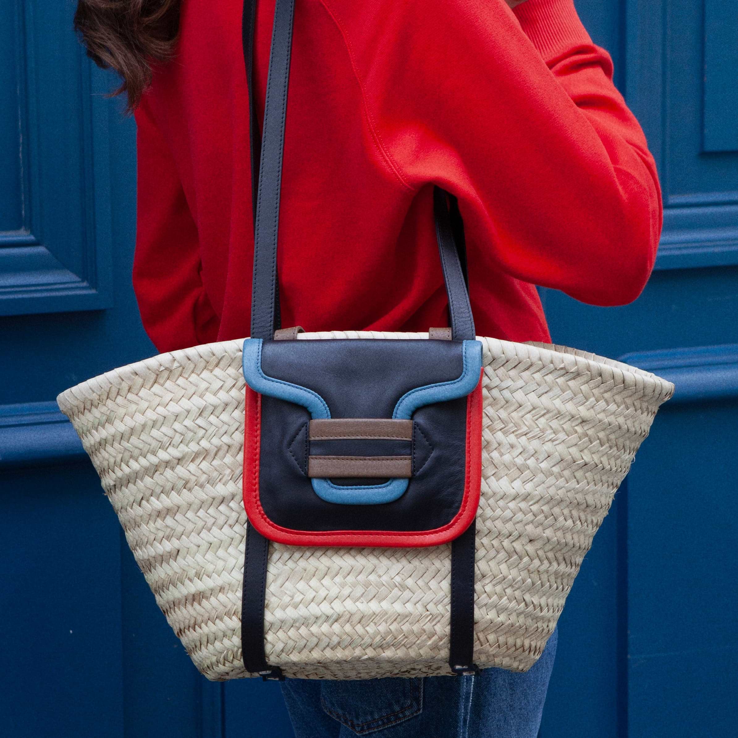 ALPHA basket for women in natural raffia black leather PIERRE HARDY