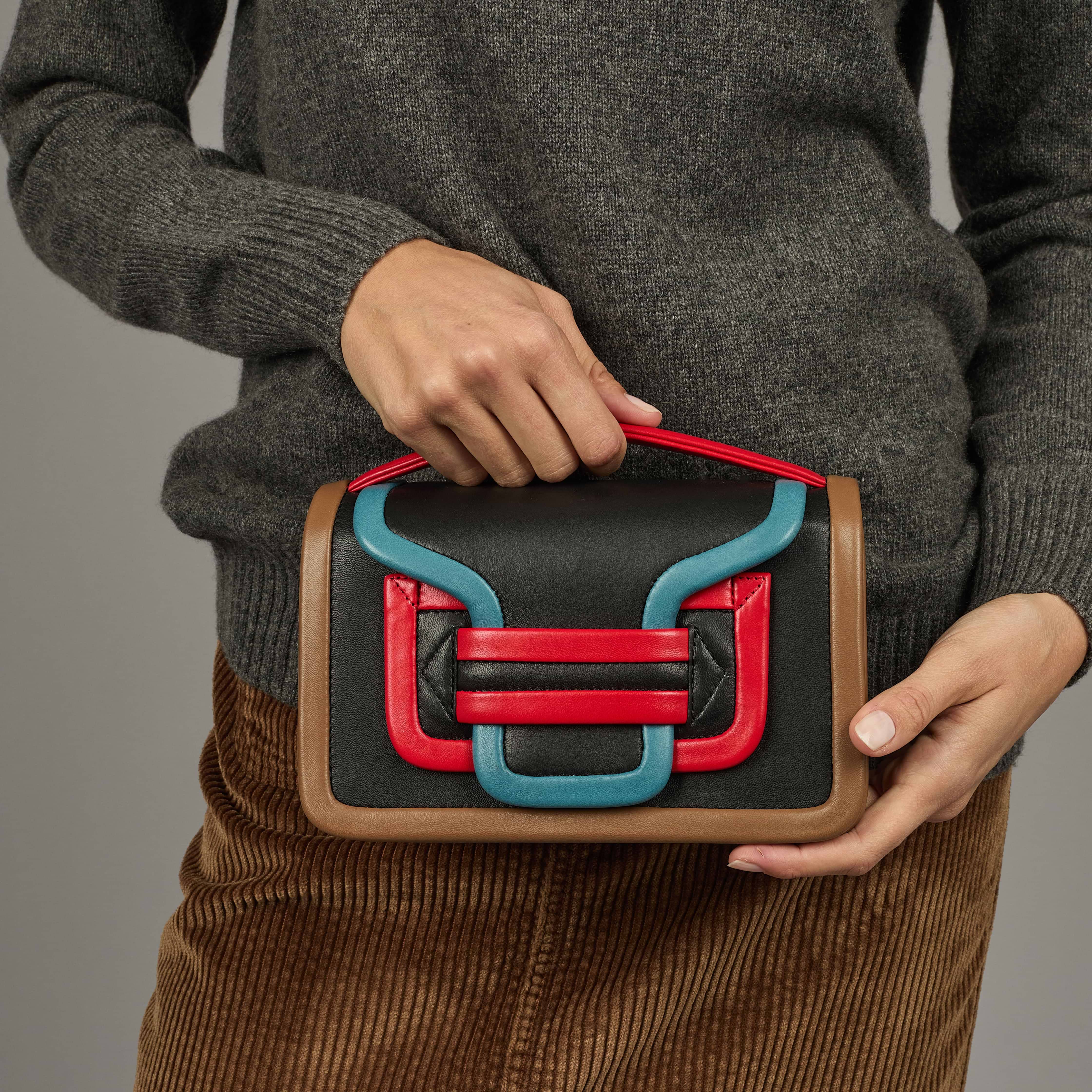 ALPHA women s bag in black leather red blue trims PIERRE HARDY