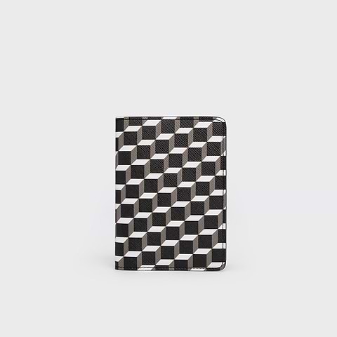 Pierre Hardy PROTÈGE-PASSEPORT, toile enduite cube et cuir de veau noir