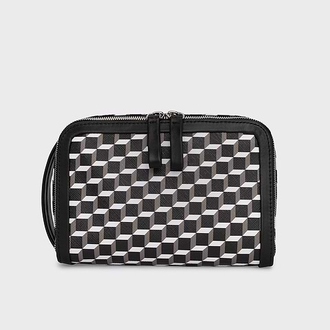 Pierre Hardy TROUSSE DE TOILETTE, toile enduite cube et cuir de veau noir
