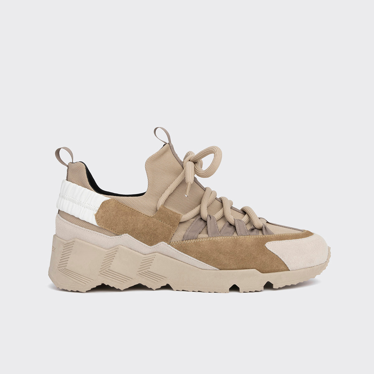 Pierre Hardy TREK COMET SNEAKERS, sand nylon canvas, beige and off-white suede calfskin and white calfskin