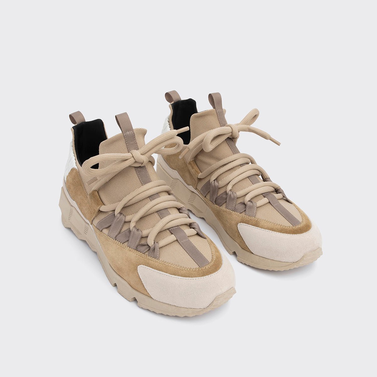 Pierre Hardy TREK COMET SNEAKERS, sand nylon canvas, beige and off-white suede calfskin and white calfskin, vue 3