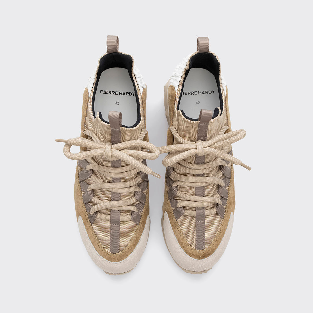 Pierre Hardy TREK COMET SNEAKERS, sand nylon canvas, beige and off-white suede calfskin and white calfskin, vue 2