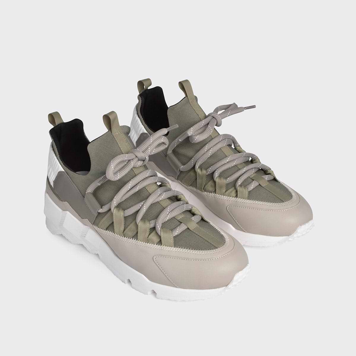 Baskets homme TREK COMET en toile kaki et cuir gris PIERRE HARDY