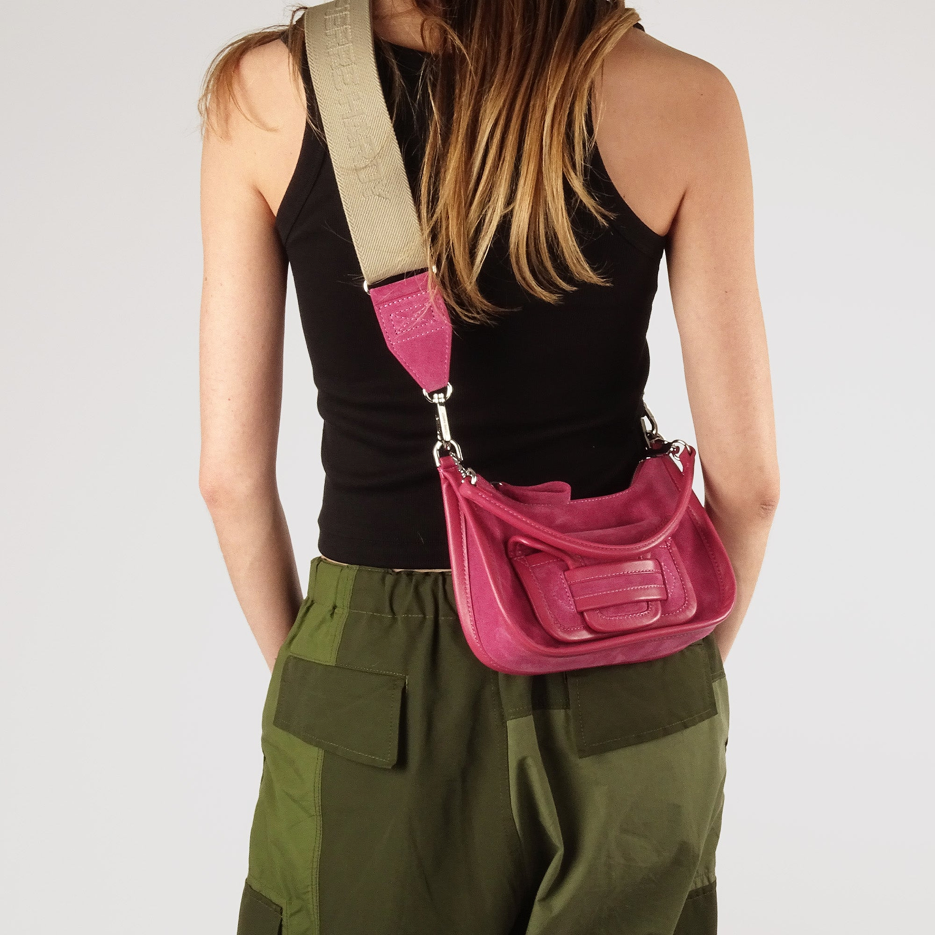 Pierre Hardy SAC ALPHA DAY MINI, cuir de veau velours et cuir de veau rose, vue 4