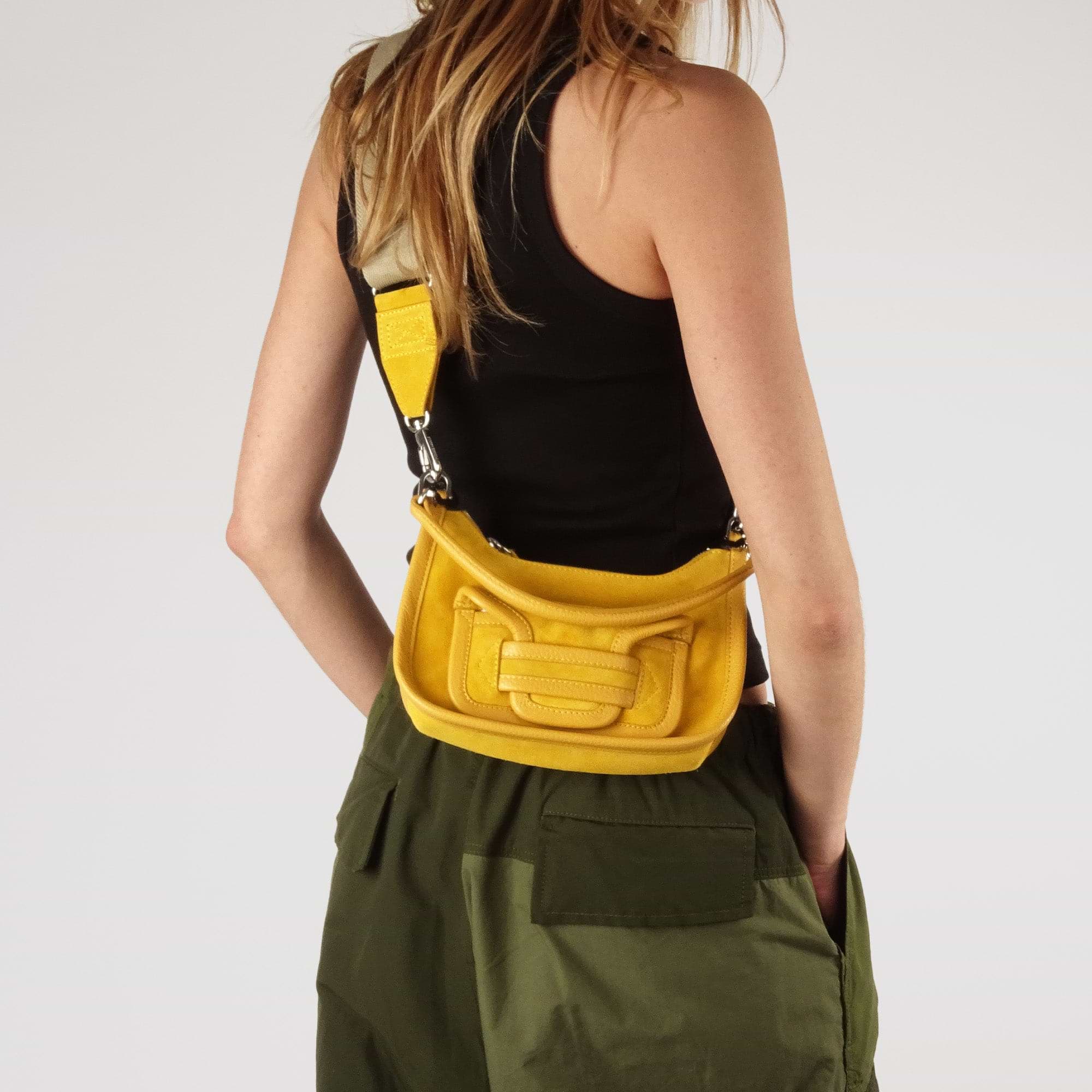 Pierre Hardy SAC ALPHA DAY MINI, cuir de veau velours et cuir de veau grainé jaune, vue 5