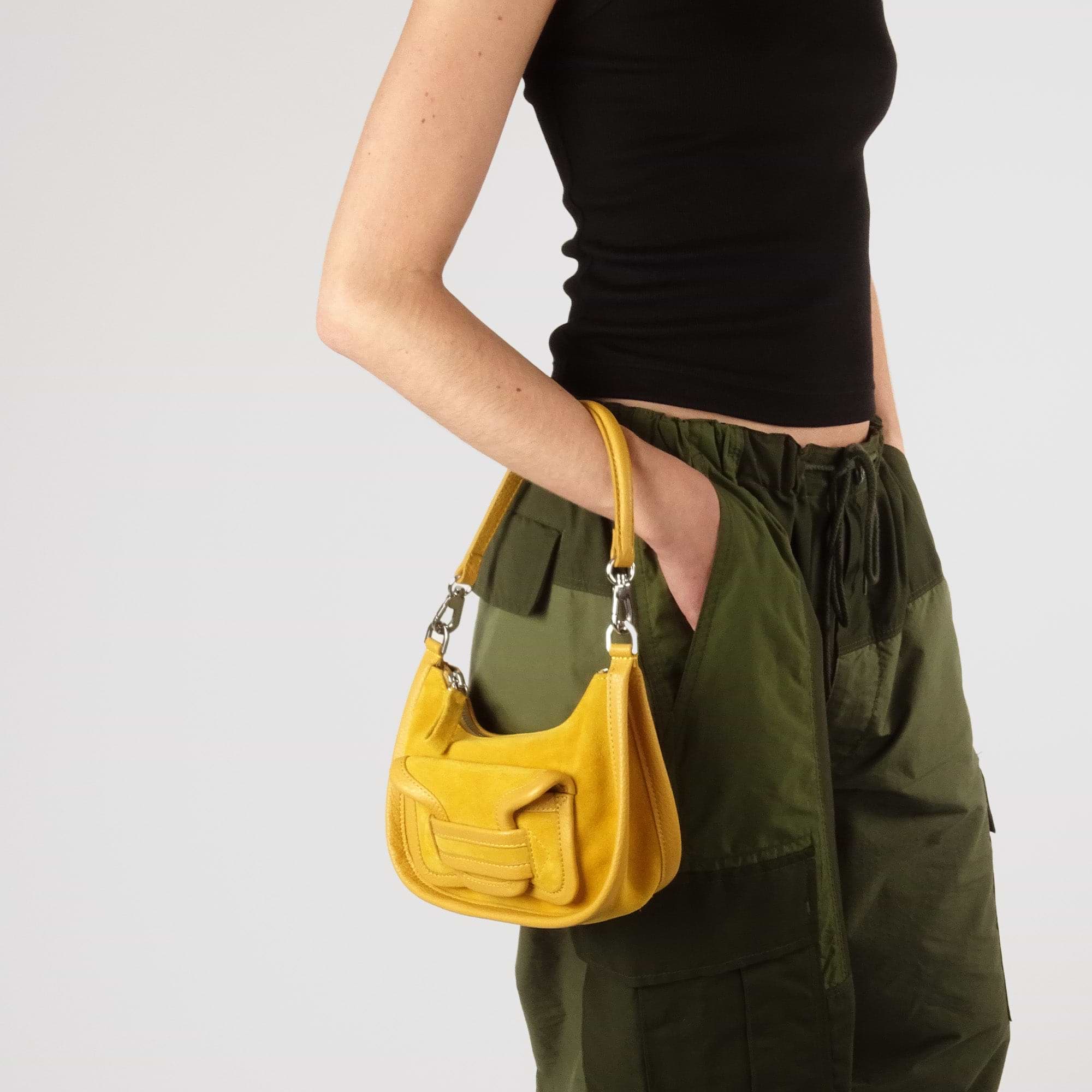 Pierre Hardy SAC ALPHA DAY MINI, cuir de veau velours et cuir de veau grainé jaune, vue 4