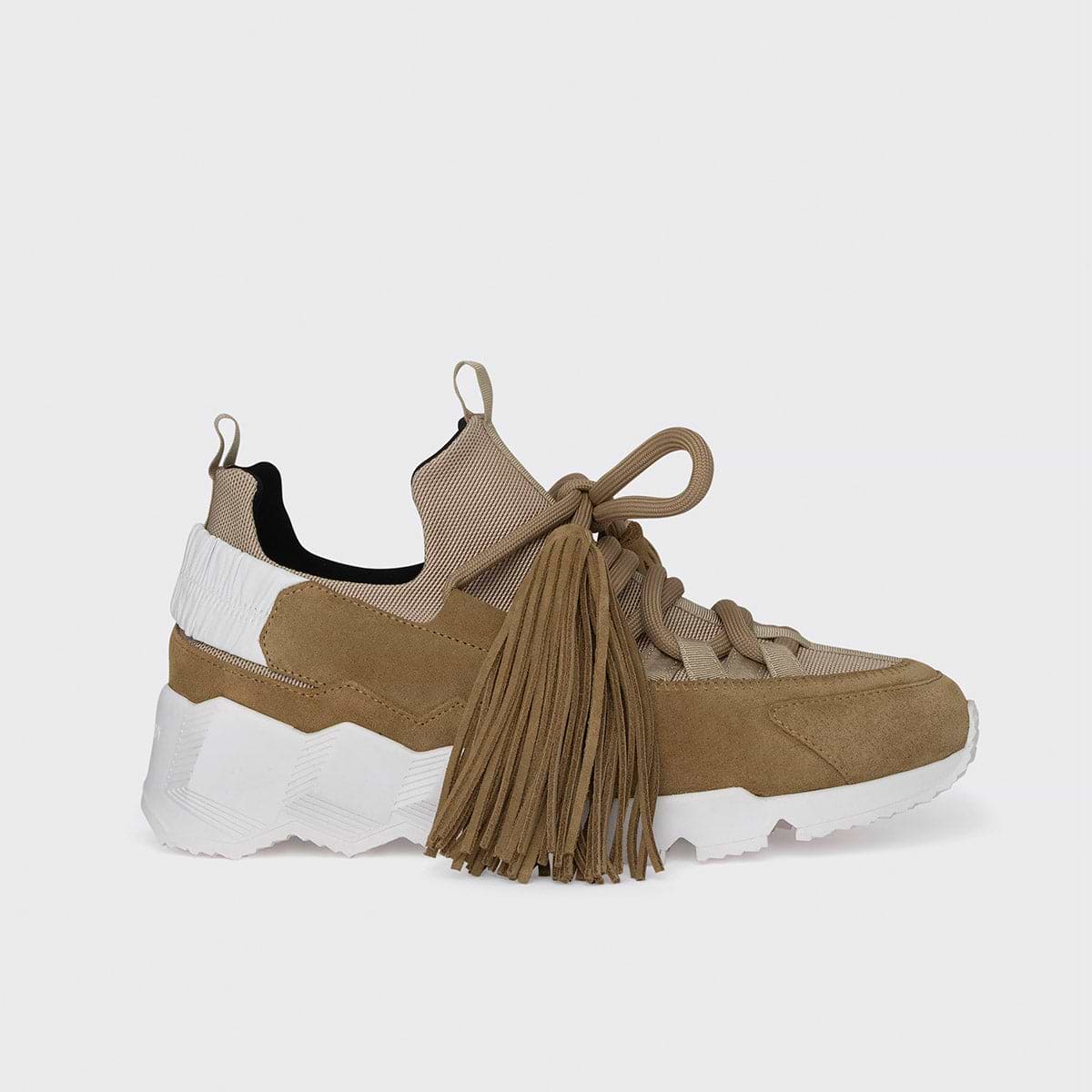 Baskets femme TREK COMET TEXAS a franges en cuir sable PIERRE HARDY