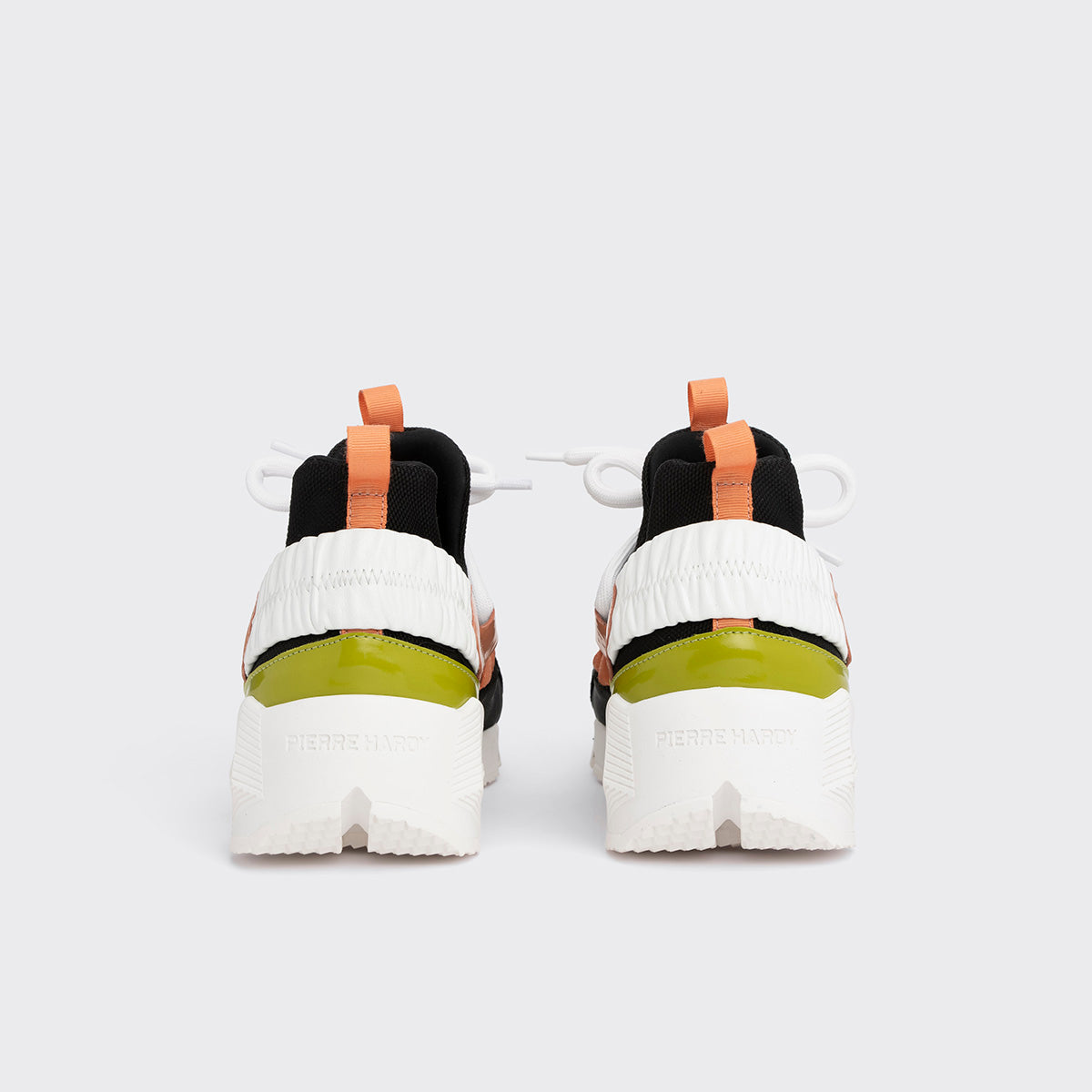 Pierre Hardy TREK COMET SNEAKERS, black nylon canvas, black suede calfskin and lime and apricot patent lambskin, vue 7