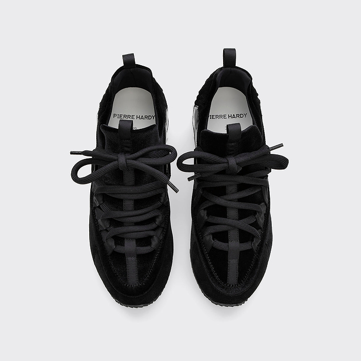 Pierre Hardy TREK COMET SNEAKERS, black suede, black patent lambskin and black suede calfskin, vue 2