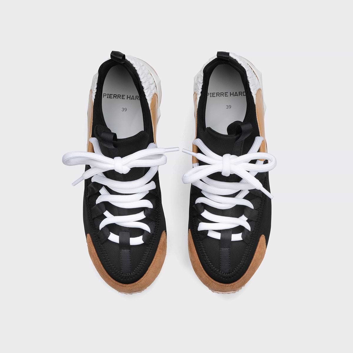 Baskets femme TREK COMET en neoprene noir cuir beige PIERRE HARDY