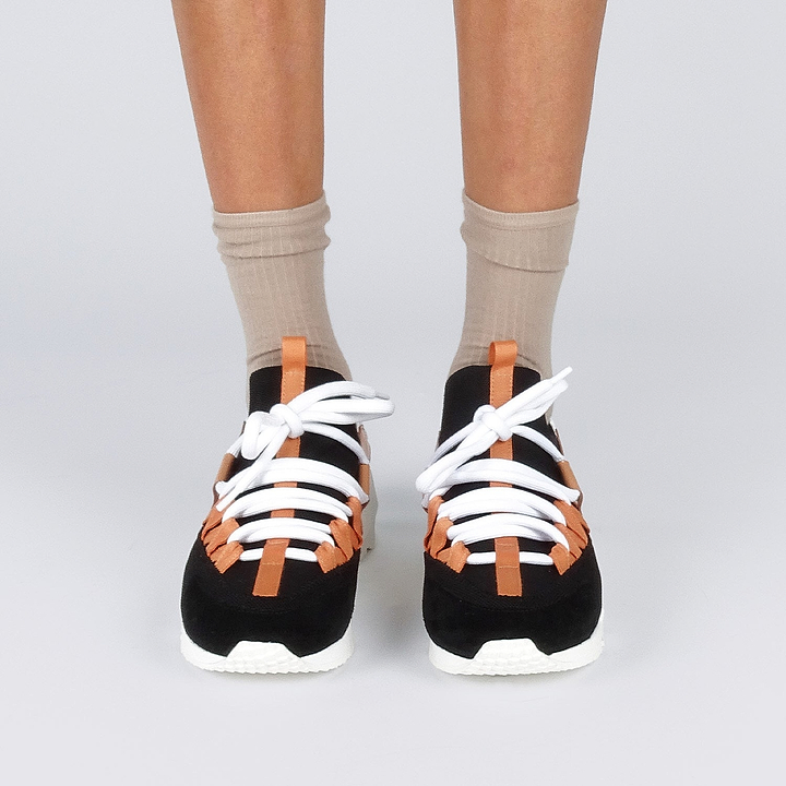 Pierre Hardy TREK COMET SNEAKERS, black nylon canvas, black suede calfskin and lime and apricot patent lambskin, vue 3