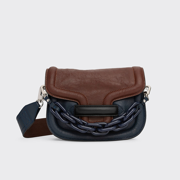 Pierre Hardy MINI ALPHAVILLE BAG, navy and brown grained kidskin