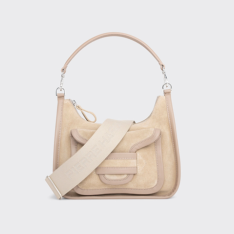Pierre Hardy ALPHA DAY BAG, beige suede calfskin and calfskin