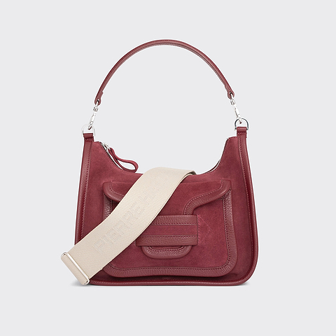 Pierre Hardy ALPHA DAY BAG, burgundy suede calfskin and grained calfskin