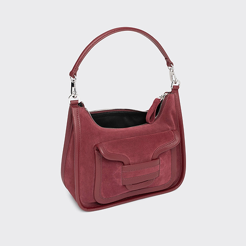 Pierre Hardy ALPHA DAY BAG, burgundy suede calfskin and grained calfskin, vue 2