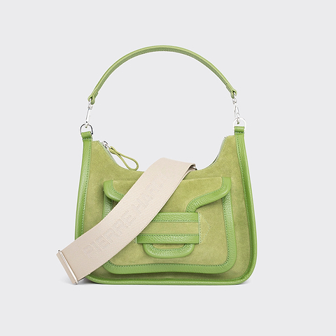 Pierre Hardy ALPHA DAY BAG, green suede calfskin and grained calfskin