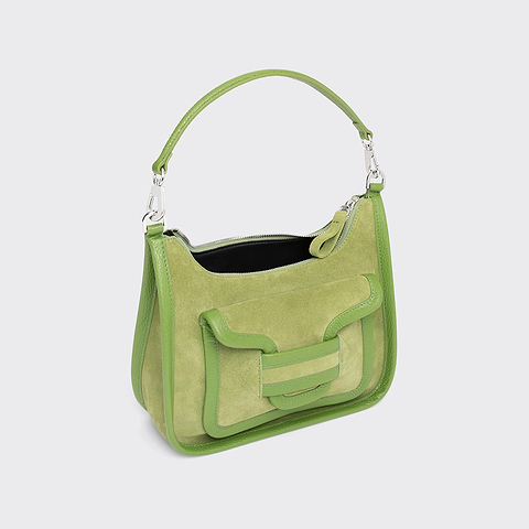 Pierre Hardy ALPHA DAY BAG, green suede calfskin and grained calfskin, vue 2