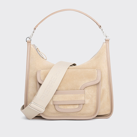 Pierre Hardy ALPHA DAY MAXI BAG, beige suede calfskin and calfskin