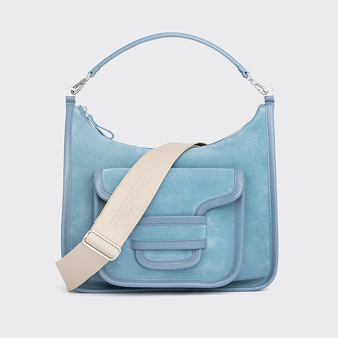 Pierre Hardy ALPHA DAY MAXI BAG, light blue suede calfskin and grained calfskin