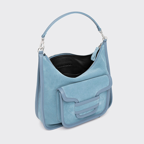 Pierre Hardy ALPHA DAY MAXI BAG, light blue suede calfskin and grained calfskin, vue 2