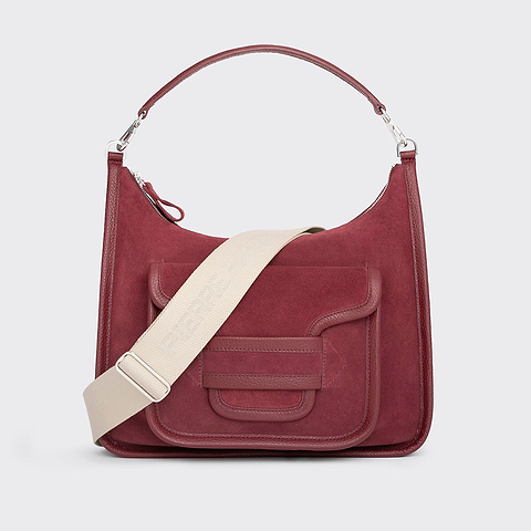 Pierre Hardy ALPHA DAY MAXI BAG, burgundy suede calfskin and grained calfskin