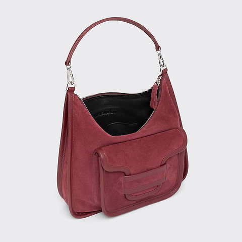 Pierre Hardy ALPHA DAY MAXI BAG, burgundy suede calfskin and grained calfskin, vue 2