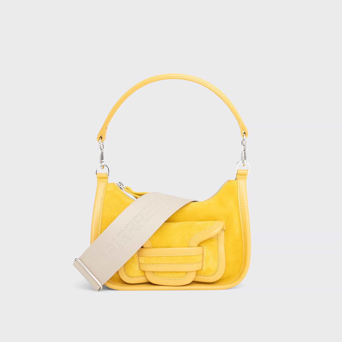 Pierre Hardy SAC ALPHA DAY MINI, cuir de veau velours et cuir de veau grainé jaune