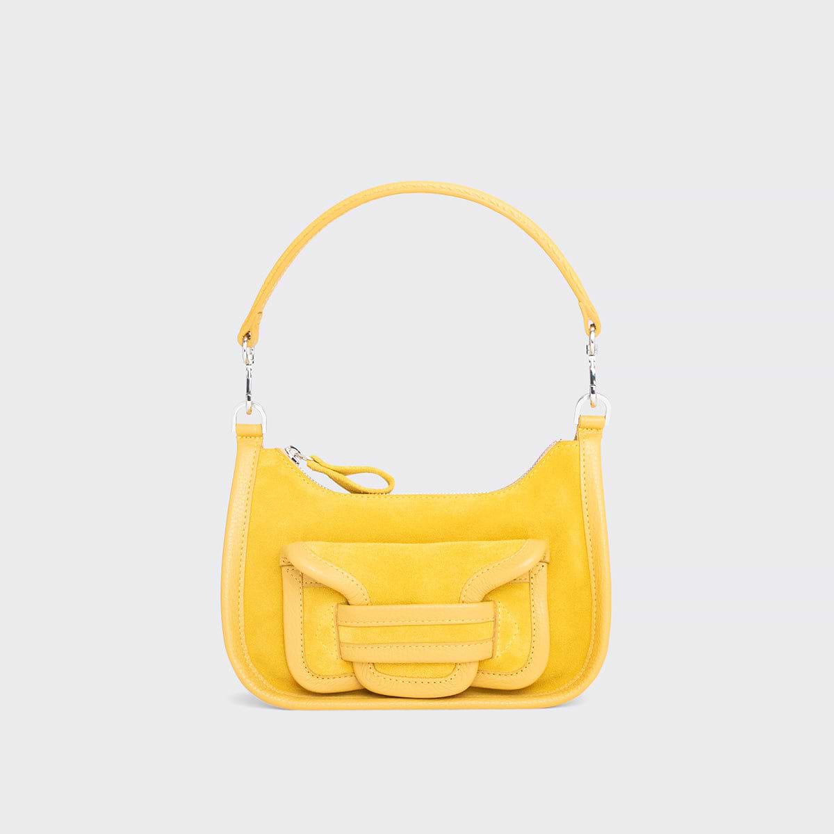 Pierre Hardy SAC ALPHA DAY MINI, cuir de veau velours et cuir de veau grainé jaune, vue 6