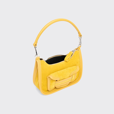 Pierre Hardy ALPHA DAY MINI BAG, yellow suede calfskin and grained calfskin, vue 2
