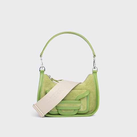 Pierre Hardy SAC ALPHA DAY MINI, cuir de veau velours et cuir de veau grainé vert