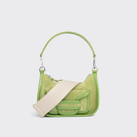 Pierre Hardy ALPHA DAY MINI BAG, green suede calfskin and grained calfskin
