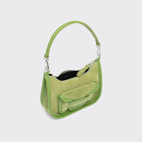 Pierre Hardy ALPHA DAY MINI BAG, green suede calfskin and grained calfskin, vue 2