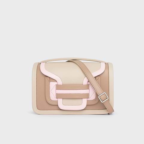 Pierre Hardy SAC À MAIN ALPHA, cuir de veau taupe & blanc cassé et cuir de chevreau rose poudré