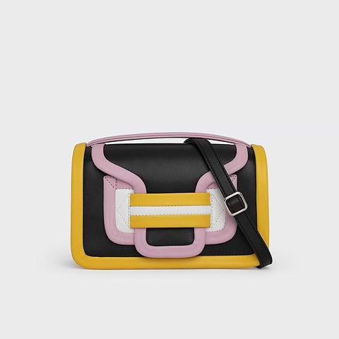 Pierre Hardy SAC À MAIN ALPHA, cuir d'agneau noir, rose & jaune et cuir de veau blanc
