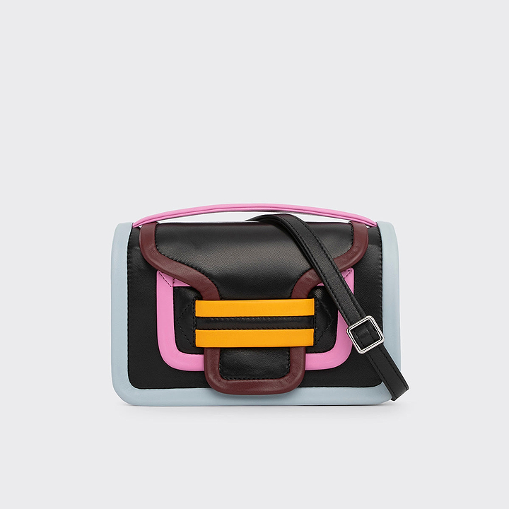 Pierre Hardy ALPHA HANDBAG, black, pink & yellow lambskin and white calfskin