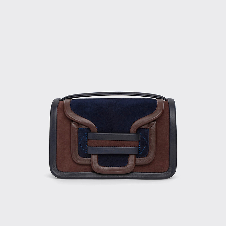Pierre Hardy ALPHA HANDBAG, suede kidskin and brown and navy lambskin, vue 6