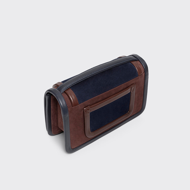 Pierre Hardy ALPHA HANDBAG, suede kidskin and brown and navy lambskin, vue 5